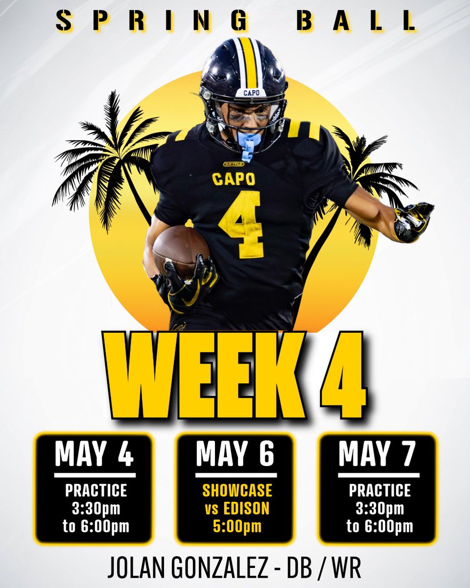 capofootball's tweet photo. Spring Ball Week 4 in the Valley!

✨SPRING SPOTLIGHT✨
Jolan Gonzalez
WR / DB 
Class of 2027
6’ 1” / 175 lbs
3.4 GPA
All Delta League Honorable Mention

#WeAreCV 🐯🌴
#Team50 https://t.co/UIr4jq0O44