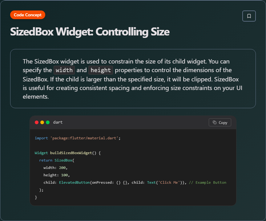 techielearnapp's tweet photo. ✨ SizedBox Widget: Controlling Size (Flutter Development)

#Flutter #MobileDev #CrossPlatform #FlutterDev #100DaysOfCode #DevLife https://t.co/sO5Rwdmijp