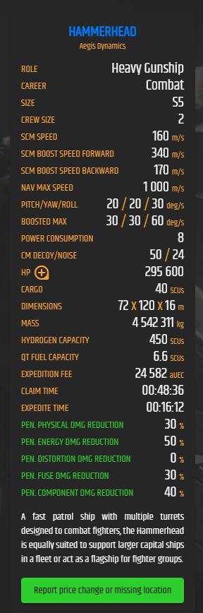 Draco_o7's tweet image. So, Erkul is showing two Hammerheads in the PTU. The (Tiburon?), shows a crew requirement of 2. #StarCitizen