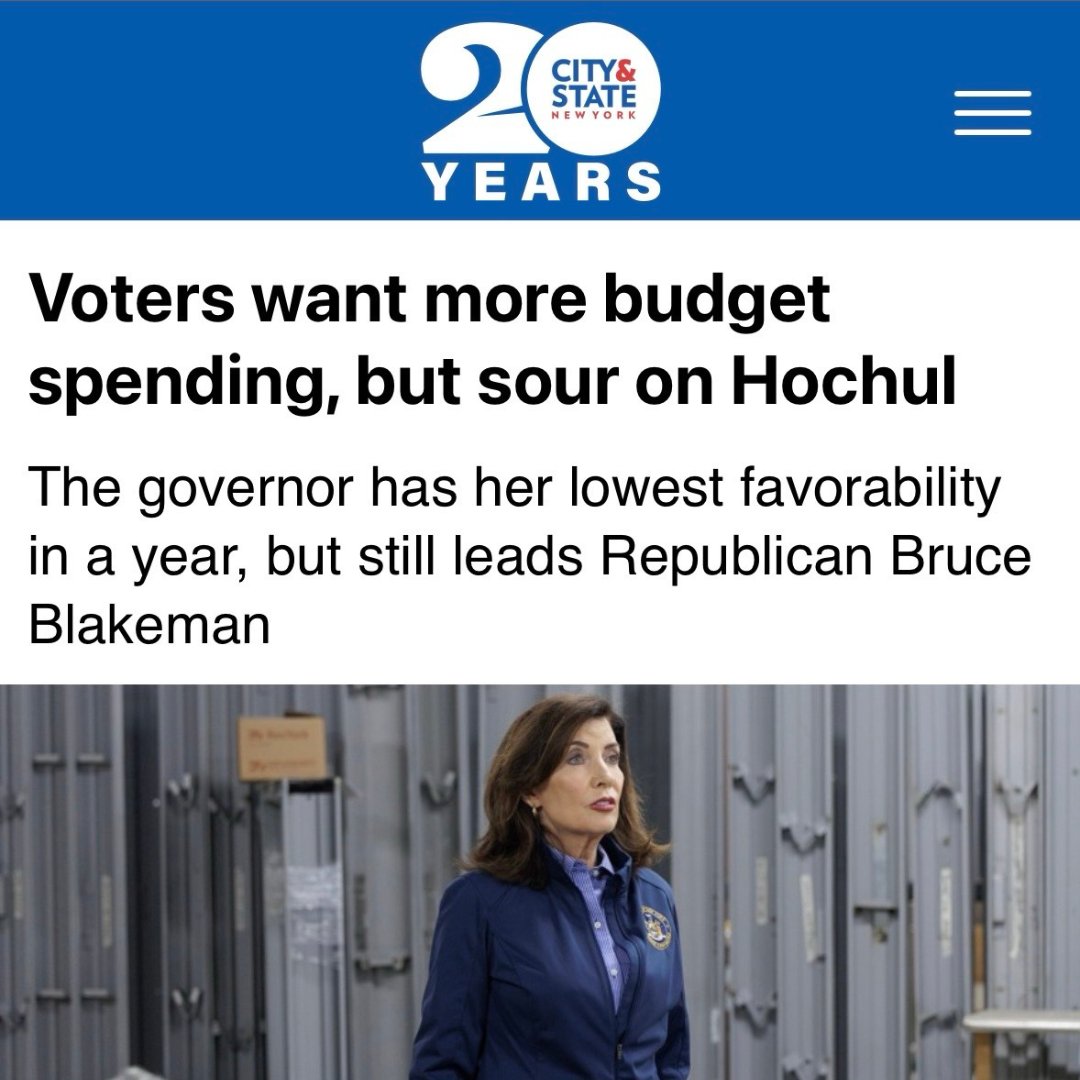 Some quick numbers for <a href="/GovKathyHochul/">Governor Kathy Hochul</a>:

👉 48% of Dem voters want more funding in the budget for our essential services 

👉 41%: Hochul's favorability rating--her lowest in almost a year

👉 67% of voters think NY is failing to address cost of living