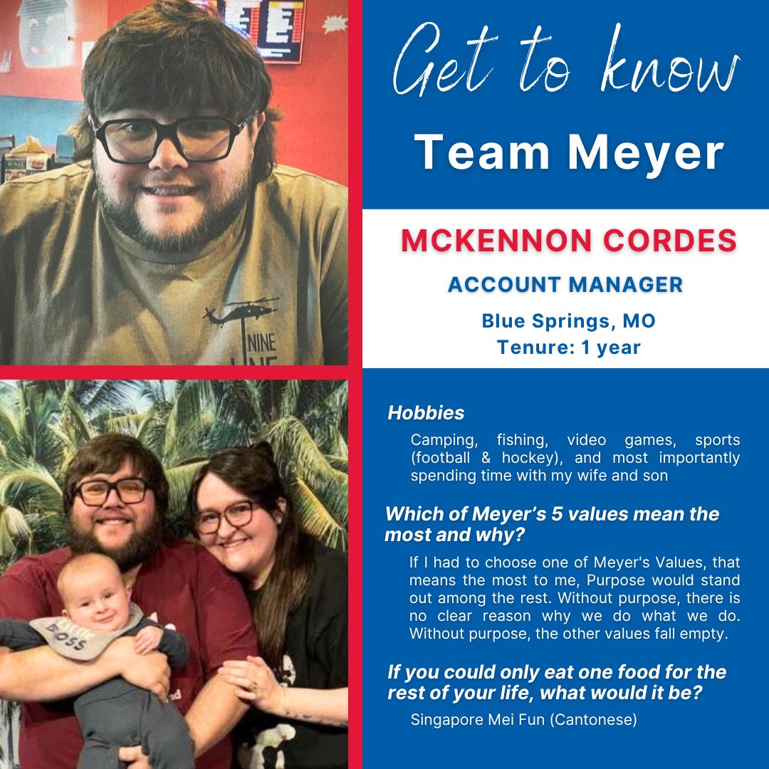 MeyerLaboratory's tweet image. 👉 𝙄𝙩'𝙨 𝙏𝙚𝙖𝙢 𝙈𝙚𝙮𝙚𝙧 𝙏𝙪𝙚𝙨𝙙𝙖𝙮 👈—Meet McKennon Cordes!
 
Learn what it’s like to work at Meyer: hubs.ly/Q04dYJqx0 

#TeamMeyer #MeyerProud #Family #Culture
