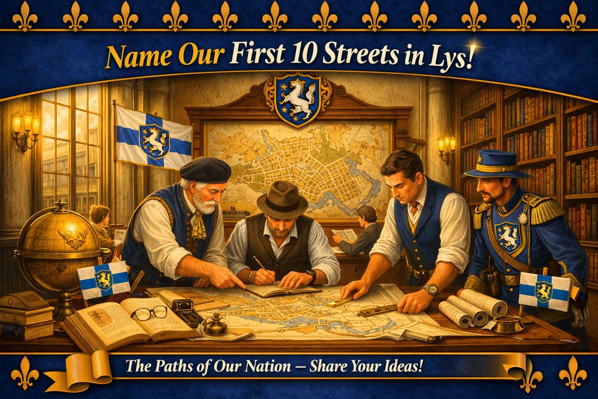 LysGov's tweet photo. You had your say and we listened.
You named our first 10 streets in the Principality of Lys and we will be showcasing these of the next few months to see the top names chosen by you our E-Citizens, Followers, Friends and Supporters.
#NameOurStreets #HaveYourSay #StreetNames #Lys https://t.co/dYz6ndsopo