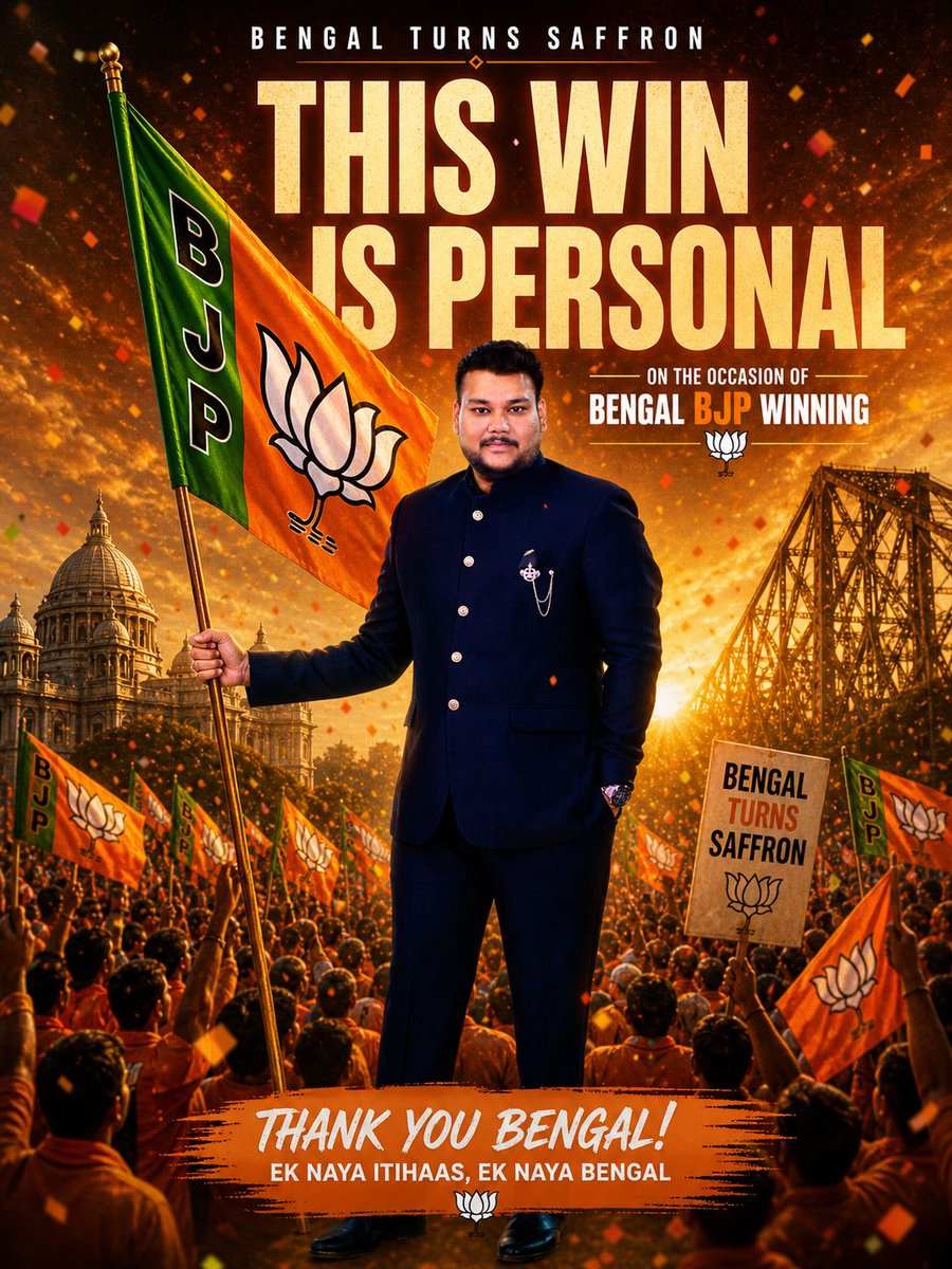 isinghDeepanshu's tweet photo. BENGAL TURNS SAFFRON 🚩🚩🔥
ऐतिहासिक, अद्भुत, प्रचंड
जन-जन की विजय,
विश्वास और भरोसे की विजय,
भाजपा की विजय,
विकसित भारत की विजय!
गंगोत्री से गंगासागर तक 🪷
#Narendramodi #Bengal #BjpWave #YogiAdityanath #AmitShah https://t.co/qEUZW3oBoY