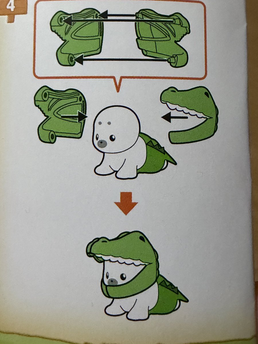 HeyHomey_08's tweet photo. ｢アザラシの赤ちゃん（はいはい）とワニのかぶりもの｣、説明書が可愛いすぎる上に被り物の重さでケツが浮いてるのも可愛すぎる
2026ベストバイです https://t.co/SIq6qV0oq1