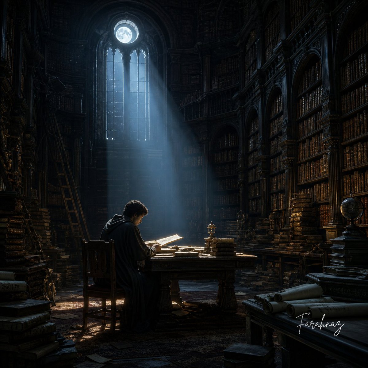 fjamil143's tweet photo. In a world rushing toward noise, some still choose silence.
A lone scholar, bathed in moonlight, searching through forgotten pages—not for answers, but for meaning. 🌙📖
#MidnightThoughts #Aesthetic #StationeryLover #WritersLife #aiart #aiartist #aiartdaily #aiartcommunity https://t.co/GVv9dE9DQu