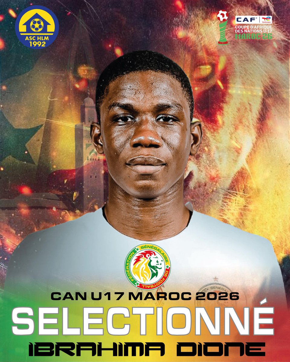 aschlmdakar's tweet photo. Félicitations à Ibrahima Dione, joueur de l'ASC HLM de Dakar, pour sa sélection en équipe nationale pour la CAN U17, 2026.
#allezhlm
#aschlm
#lsfp
#JamilaResidency by Senegindia SA
#kkmdautomobile
#hlmdeukkla
#football #sport #lsfp #ligue1sn #lonasebet
💙🤍💛✊🏾 https://t.co/E9P3AqP6na