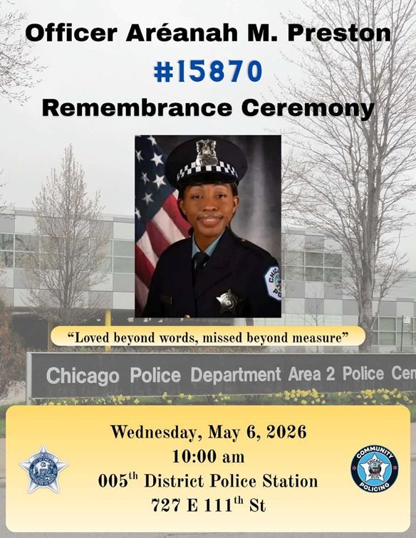 cpdmemorial's tweet photo. Please join the Preston family in remembering Officer Areanah M. Preston at a Memorial Roll Call tomorrow, May 6 at the 005th District.  Never Forget.

To learn more about Officer Preston, please visit: https://t.co/eUJdVRWEEt https://t.co/Wlbm0dSQ2L