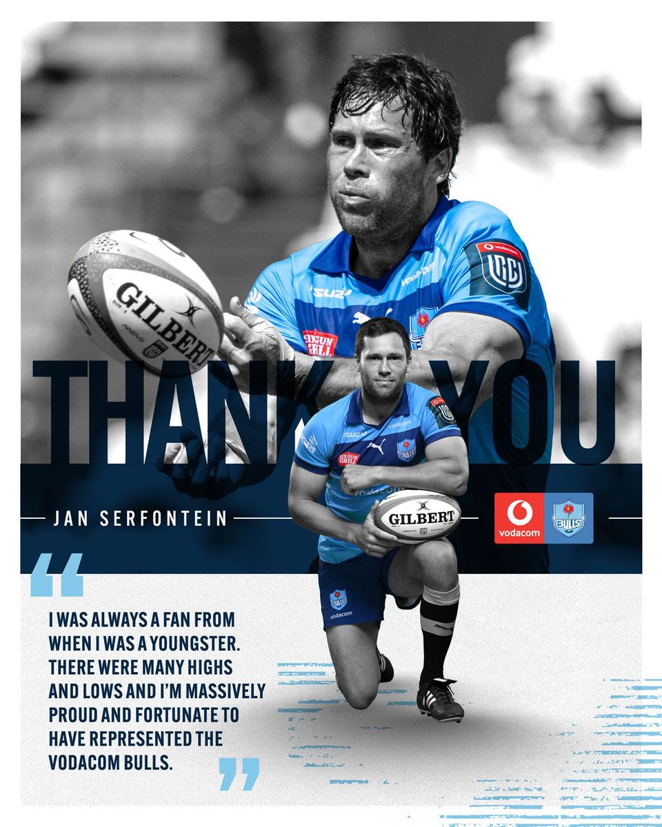 End of an era 💔

Jan Serfontein has called time on an incredible 15-year journey. From a young star at the Vodacom Bulls to a Springbok (35 caps) and a champion in France with Montpellier, he gave everything to the game.

His final season back home was cut short by injury, but