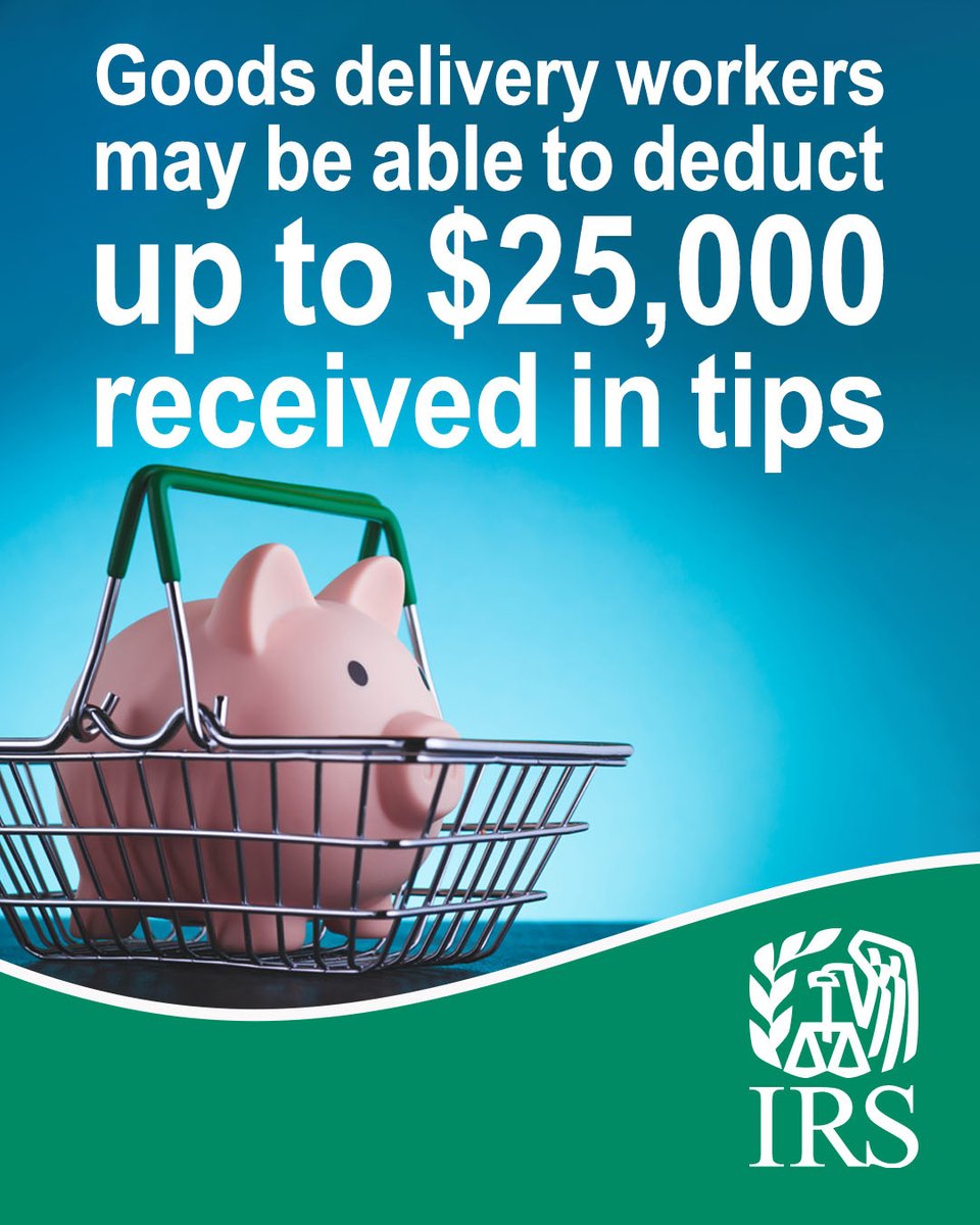 IRSsmallbiz's tweet image. No Tax On #TipTuesday: Goods delivery workers earning tips should know how the One, Big, Beautiful Bill may affect taxable income. #IRS resources can help explain what must be reported. Learn more: irs.gov/OBBB #Smallbiz