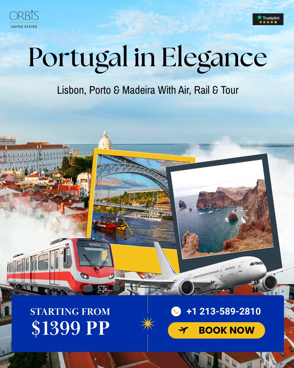 OrbisVacationUS's tweet image. Ride Lisbon’s vintage trams, sip wine in the Douro Valley 🍷🚤, and wake up to Madeira’s Atlantic views 🌊
9 Nights across Portugal’s most beautiful destinations, starting from $1,399PP ✨

📍Book Now orbisvacation.us/topdealsdetail…

#Portugal #Lisbon #Porto #Madeira #TravelDeals