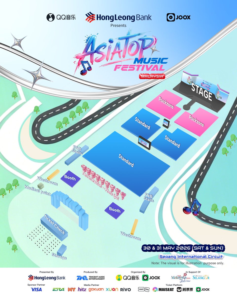 The red circle would be the venue based on their map💛 Malaysia is hot and humid especially at this F1 circuit🫠 sooo for those who comes to Malaysia for this festival, please bring a portable fan especially those who plans to buy Standard pass since Rockzone pass will be given a