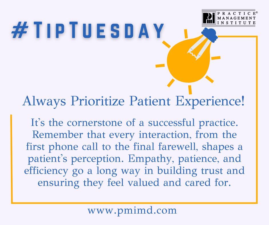pmimd's tweet image. Beyond the treatment, it's the feeling that counts! ✨ This #TipTuesday, remember that every interaction is a brushstroke on your patient's perception canvas. Paint a masterpiece of empathy, patience, and efficiency.
#PMI #PatientExperience