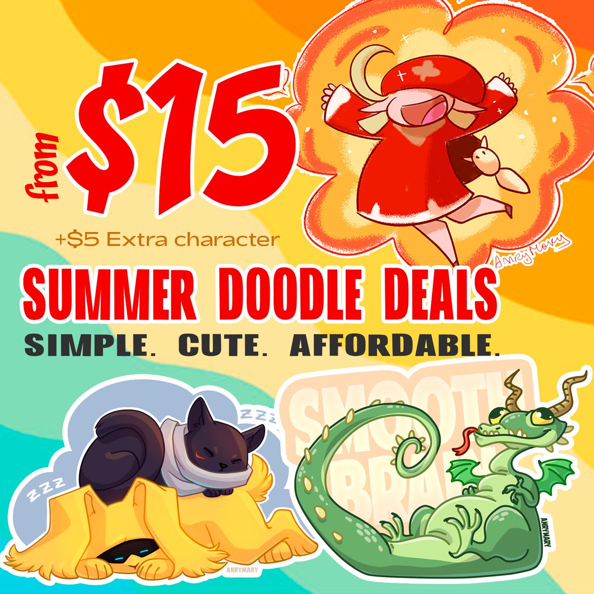 anry_mary's tweet photo. Summer Doodle Deal ☀️
We’re offering simple, cute doodles for just $15 (+$5 per extra character).
If your design is complex, it will be simplified and stylized.
We'll also be posting speedpaints of these in our feed.
Payment via https://t.co/2Hl0dFNl5Y.
DM me to grab a slot! https://t.co/6wHsblg45f