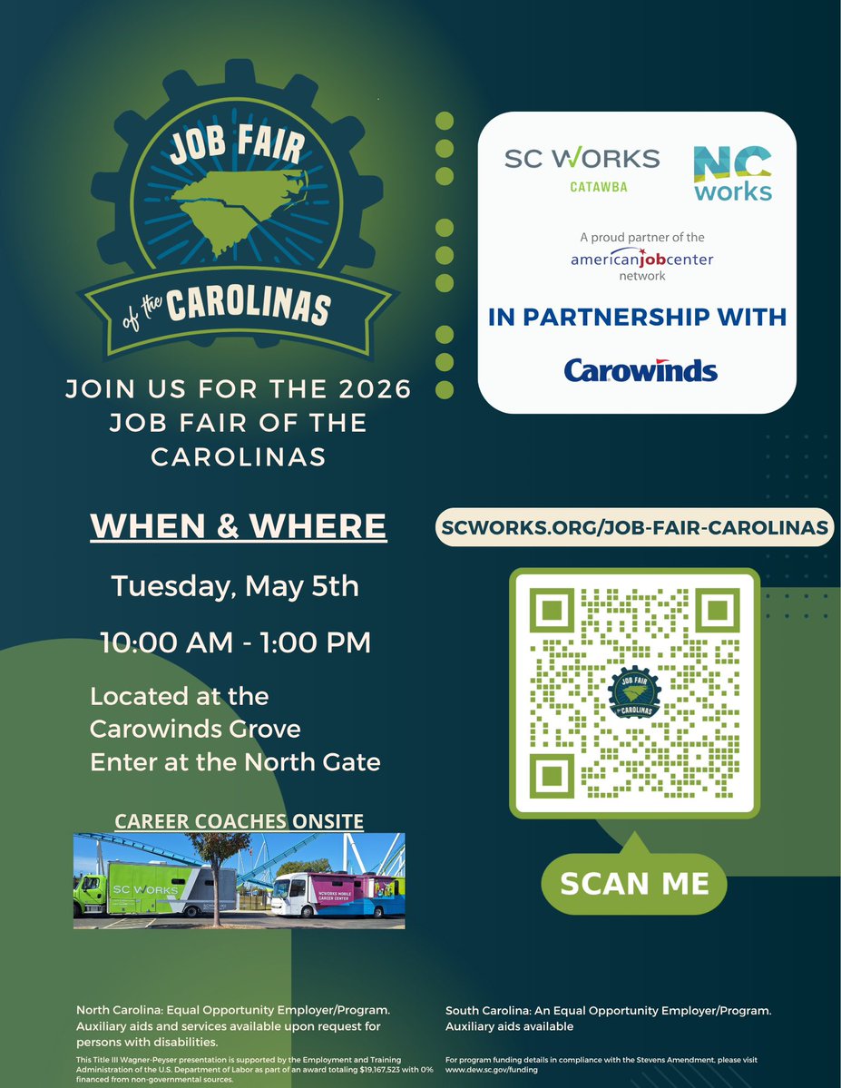 SCDCcareers's tweet image. We’re #hiring @SCWorksinfo’s #jobfair until 1PM. Visit @Carowinds 2️⃣ chat w/ our #recruiters &amp;amp; learn about the diverse #SCcareers opportunities we offer statewide. ➕we have a generous employee #benefits package that cares for you &amp;amp; your family.
#Apply 👉JoinSCDC.com