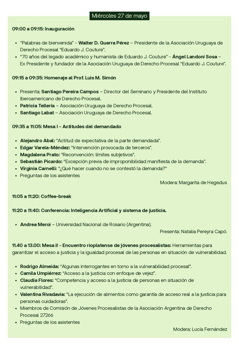 AUDPCouture's tweet photo. XII Seminario Internacional de Derecho Procesal y Litigación en memoria del Prof. Luis M. Simón.
📅 27 y 28 de mayo de 2026 | 9:00–13:00 hs.
📍 Hotel Radisson Victoria Plaza (Montevideo)
💻 Modalidad presencial y online
📝 Inscripciones: https://t.co/Xnn9wKIZ0o https://t.co/eLTEDx3BXo