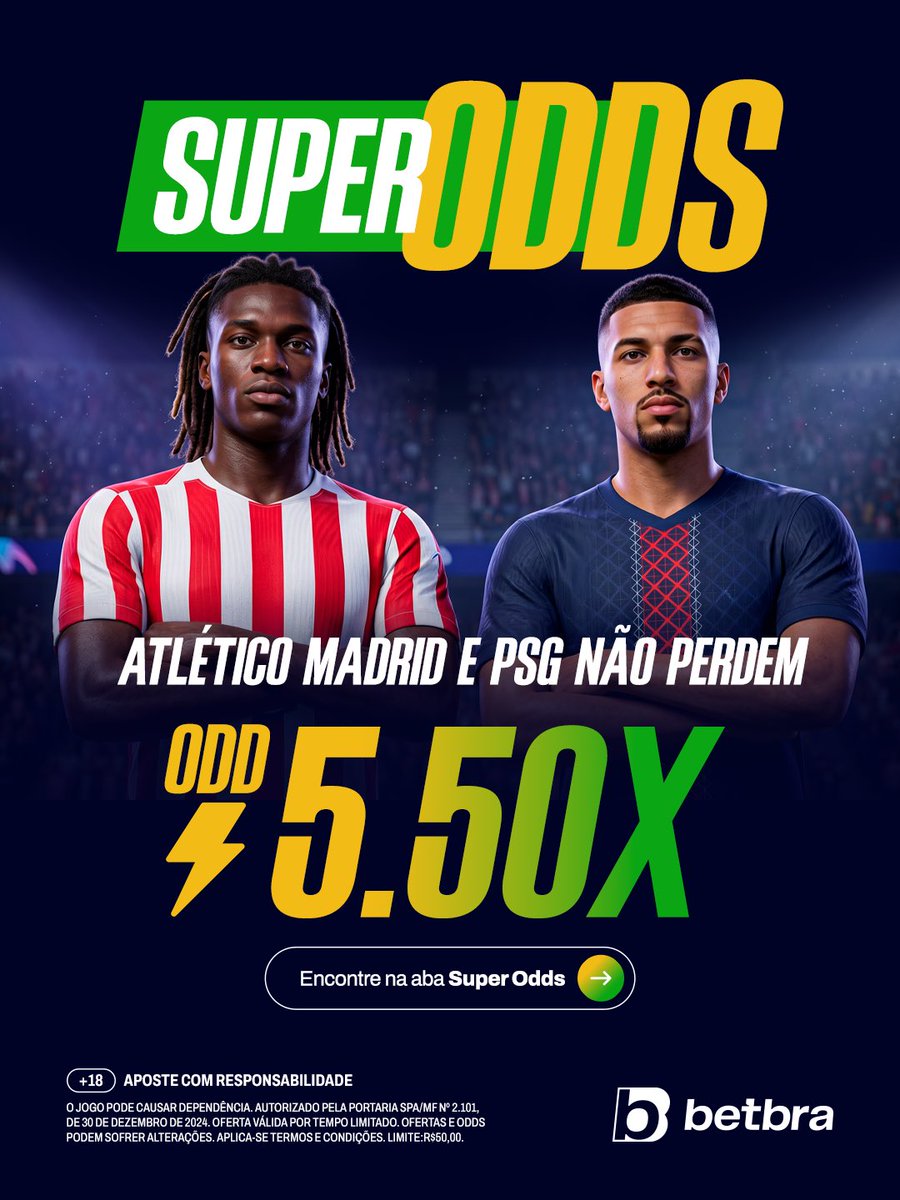 Essa tá boa demaaaais!! 🤩🥳

Atlético de Madrid + PSG não perdem
👉 odd 5.50x

Vale dar aquela conferida, hein? 

🔞 #JogueComResponsabilidade — Autorização SPA/MF: 2.101