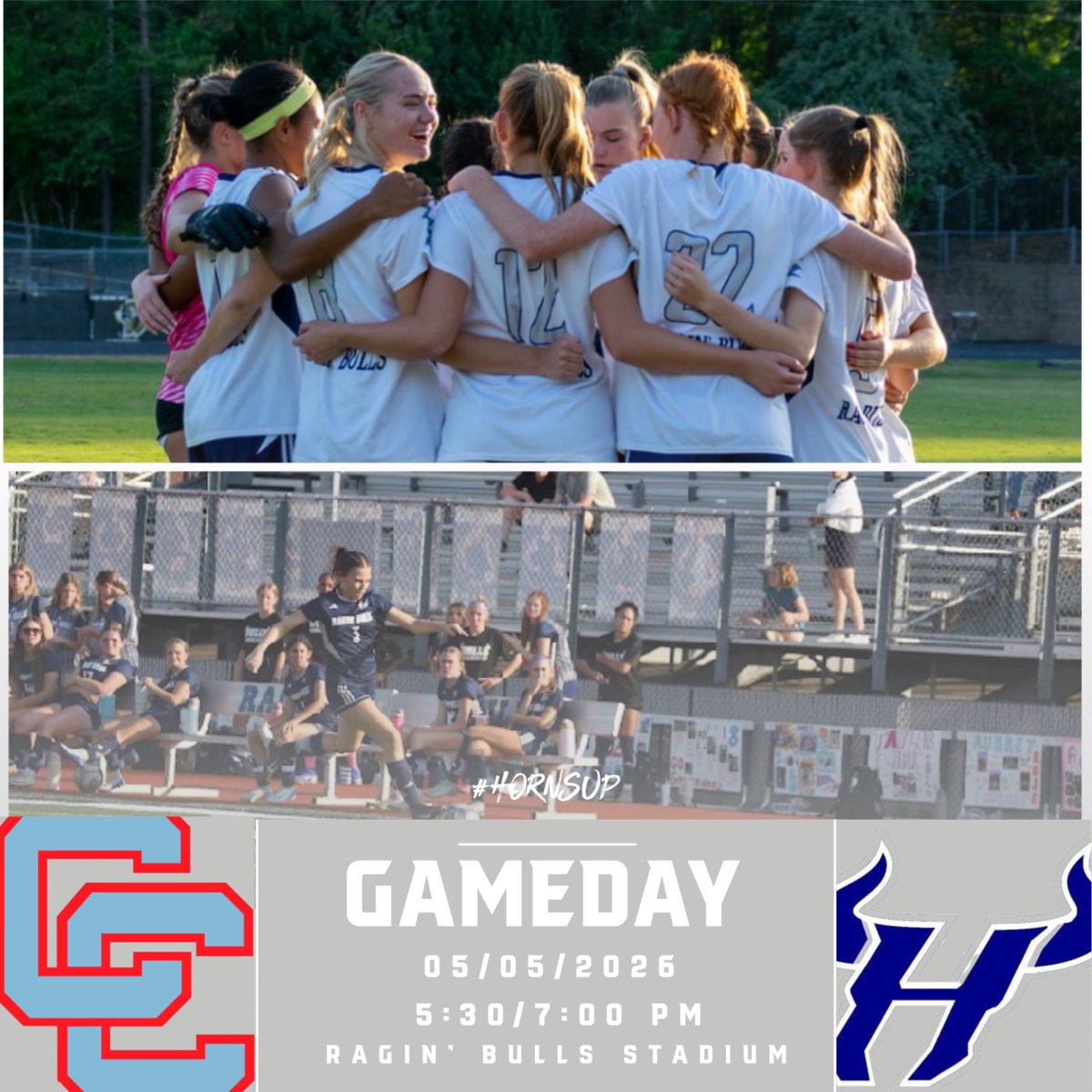 HRHSWsoc's tweet photo. 🚨Game Day🚨

HOME vs Charlotte Catholic
5:30/7:00 PM

@HRHSBoosters @hrhsbulls 
#HornsUp 🤘 https://t.co/Tmlu1D6rjy