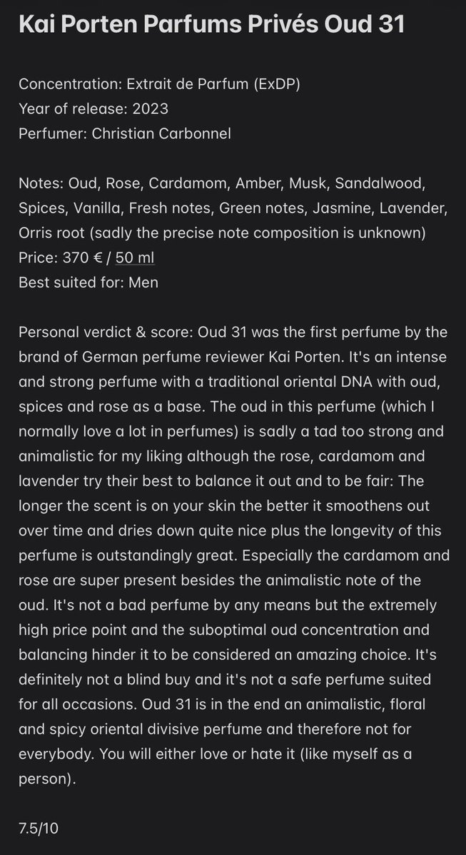 RealGoldclipper's tweet image. We had yesterday an oriental perfume and I will continue with another one today - this time with Oud 31 from Kai Porten! Is it up to my standards or does it perform poorly? Find out now! #Perfume #PerfumeOfTheDay