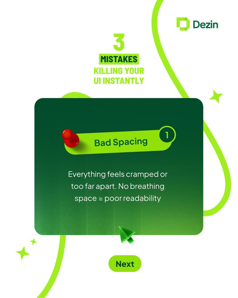 DezinDesign's tweet photo. Bad spacing.
Weak hierarchy.
Poor contrast.

These three things look minor, but they quietly ruin your UI.

Fix these, and your design improves instantly. https://t.co/P38JZje6F4