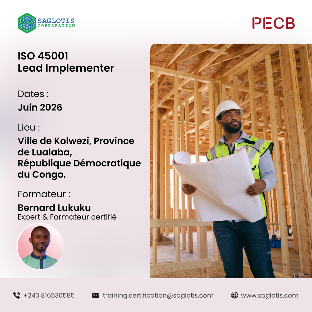 🚨 ANNONCE FORMATION – ISO 45001 Lead Implementer 🦺

📢 Renforcez la sécurité au travail et obtenez une certification internationale reconnue !

🚀 Formation ISO 45001 Lead Implementer (Santé &amp; Sécurité au Travail)

SAGLOTIS CORPORATION, en partenariat avec PECB, vous propose sa