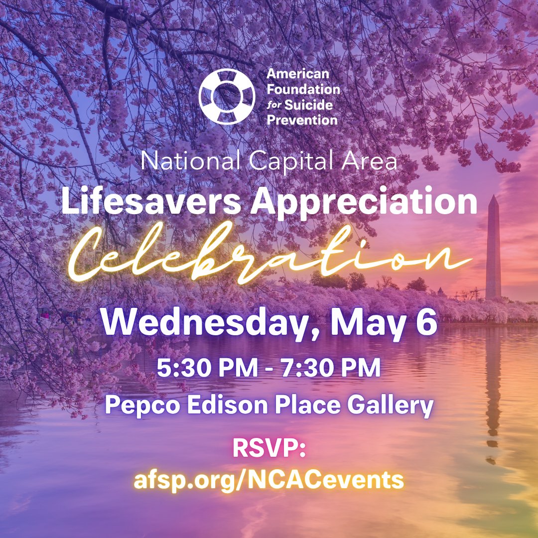 AFSPNCAC's tweet photo. 🎉 THIS WEDNESDAY 🎉 Calling all lifesavers — this FREE celebration is for YOU! 🦸‍♀️🦸‍♂️

🕠 5:30–7:30 PM
📍 @PepcoConnect Edison Place Gallery, NW DC
👉 RSVP: https://t.co/immPaAG8mI

#Lifesavers #DCEvents #CommunityHeroes https://t.co/BicGOoXb4o