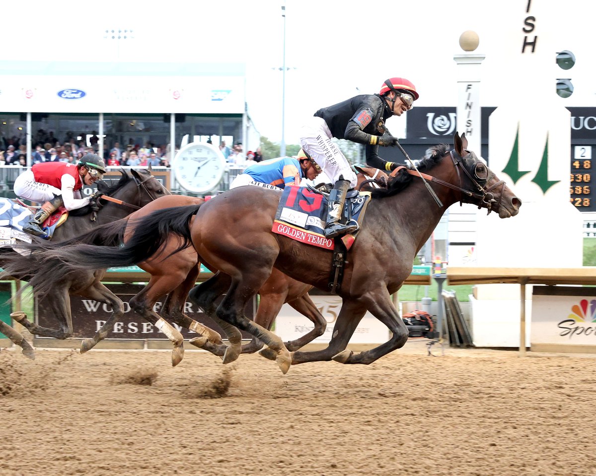 KyHBPA's tweet photo. We have changed our thumbnail and cover photos in recognition of GOLDEN TEMPO's victory in #KyDerby152 w @jose93_ortiz up for history-making @reredevaux & owners #PhippsStable & #StElias. ๐ธ@CoadymediaUSA @KurtisCoady https://t.co/2eQOxuv1ll