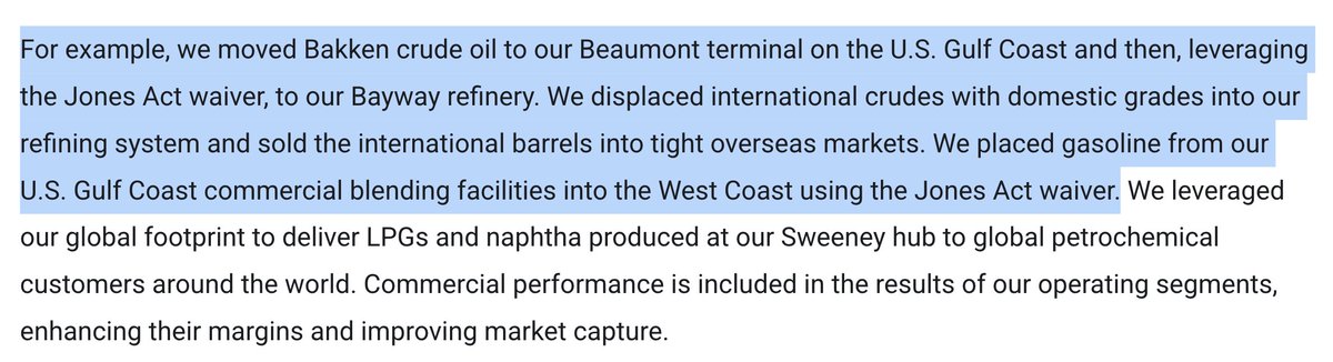 cpgrabow's tweet photo. In a recent earnings call, @Phillips66Co stated that the Jones Act waiver has enabled them to replace imported crude oil with domestic supplies and send fuel from the Gulf Coast to the West Coast: https://t.co/mcdMyAISno https://t.co/pC2civKUYs
