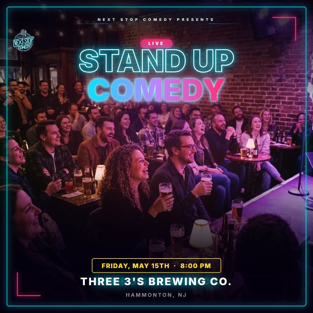 three3sbrew's tweet photo. 🎤 Get Ready for some Laughs!
Next Stop Comedy is back in Downtown Hammonton 
𝐅𝐫𝐢𝐝𝐚𝐲 𝐌𝐚𝐲 𝟏𝟓𝐭𝐡 𝐚𝐭 𝟖 𝐩𝐦😂
Join us for a night of laughter, brews, and good vibes in our cozy taproom with a brand new line-up of comedians! 
Tickets required> https://t.co/L2JlGSzb7H https://t.co/zf5yOJYINM