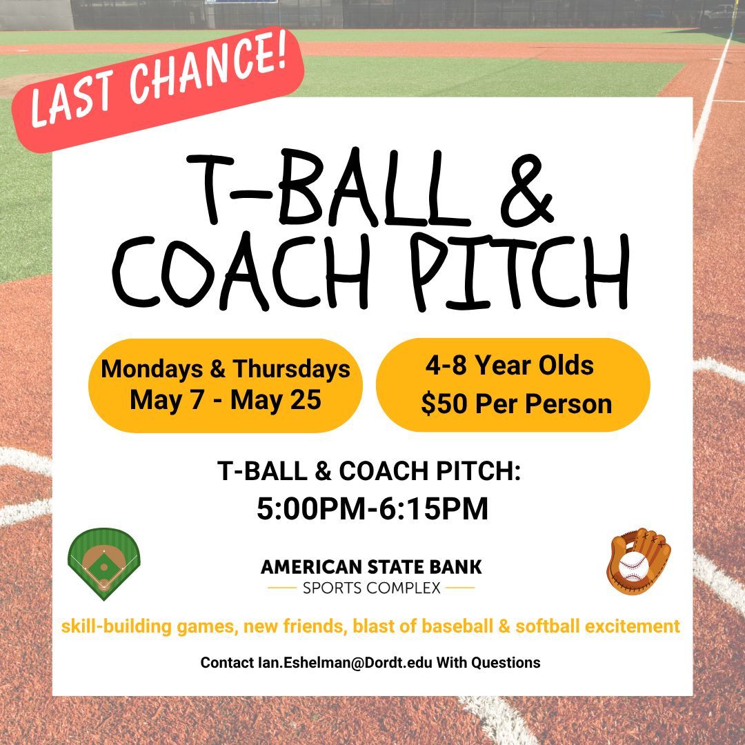 ASBDome's tweet photo. Last Chance to get signed up for our T-Ball & Coach Pitch Baseball/Softball program!  Mondays/Thursdays, starting on May 7th.  Great chance to introduce the game to new players, and to help sharpen their skills before the outdoor seasons start!  ⚾️ 🥎 

Registration ends soon!  https://t.co/3m91uj5fRo 

#asbdome  #exploresiouxcenter