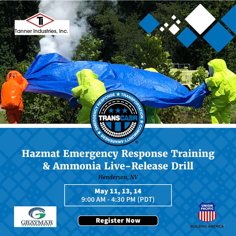 TRANSCAER's tweet image. 🚨 Join TRANSCAER for Hazmat Emergency Response Training &amp;amp; Ammonia Live-Release Drill featuring classroom instruction and a live-release ammonia exercise. 

Register here: okt.to/bQFJGZ

#TRANSCAER #HazmatTraining #EmergencyResponse #AmmoniaSafety