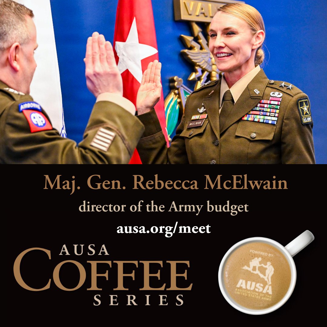 AUSAorg's tweet image. Army Budget Director Speaks at AUSA Coffee Series 

McElwain Will Delve into Service’s $252.8 Billion Request for Fiscal 2027 

Learn More and #Register: f.mtr.cool/ikewnnsysx

#AUSAorg #USArmy #Budget