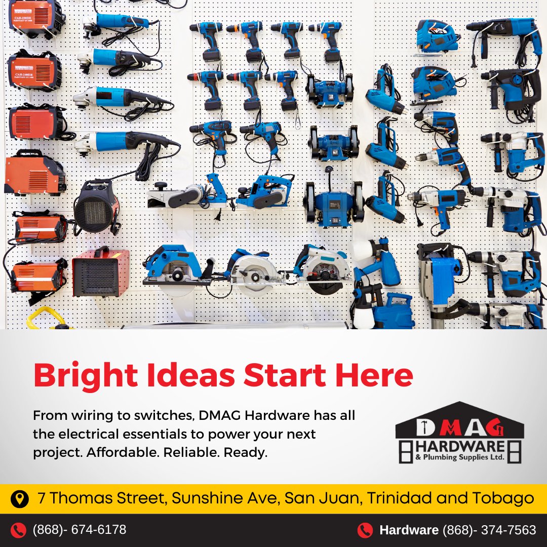 DmagLtd's tweet image. Complete Your Project with Confidence 🔧

DMAG #Hardware has everything you need to get the job done—safely and affordably. Browse our range today!
.
Order now!
Contact us at 868-374-7563 via WhatsApp or by calling
📍7 Thomas Street, Sunshine Ave, San Juan, #Trinidad and Tobago