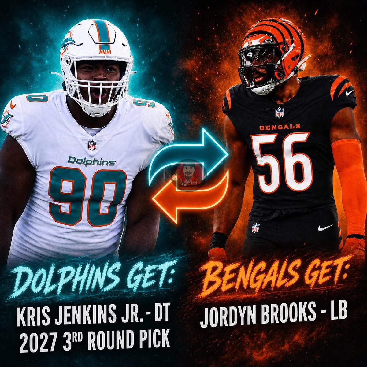 JeffATrennepohl's tweet image. Trade idea 💥

#Bengals land Jordyn Brooks.
#Dolphins get Kris Jenkins Jr. + a 2027 3rd…

Who says no?