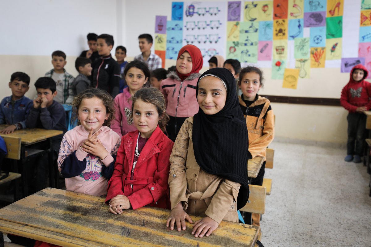 UNinSyria's tweet photo. "In the classroom, I saw what recovery means in its most human form.
Children who lost years of learning are studying again. Children who recently returned to Syria are integrating into the education system." 
The RCHC @NathalieFustier during her visit to UNICEF-supported school. https://t.co/CiMEjDz9EK