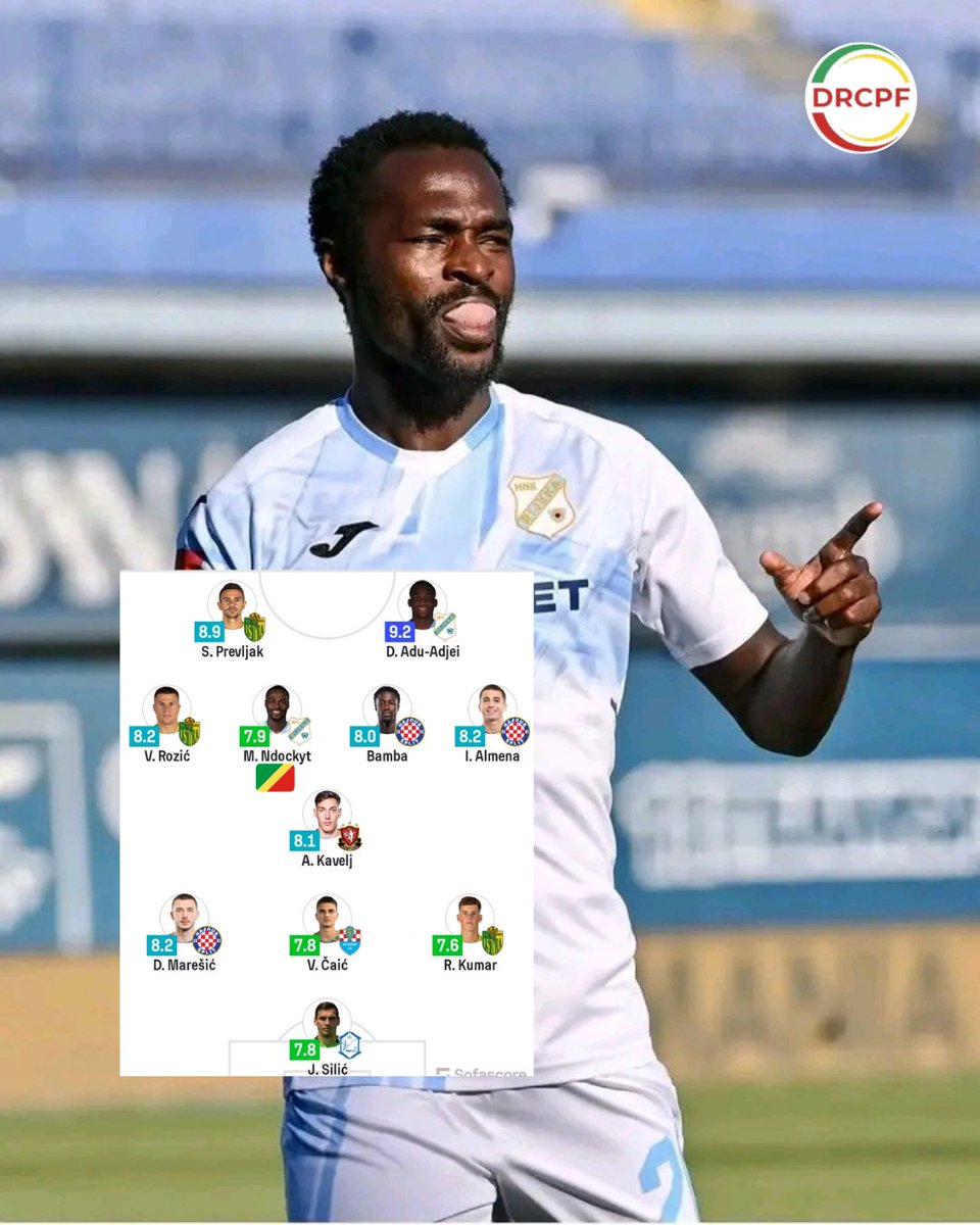 DRCPF1's tweet image. 🚨 Auteur d'un but lors du large succès du NK Rijeka face au Lokomotiva Zagreb (3--0), l'international Congolais Merveil Ndockyt figure dans l'équipe type de la semaine.
Une récompense méritée pour sa belle prestation .
#Diaspora #Congo #Diablesrouges #fecofoot

@DRCPF1