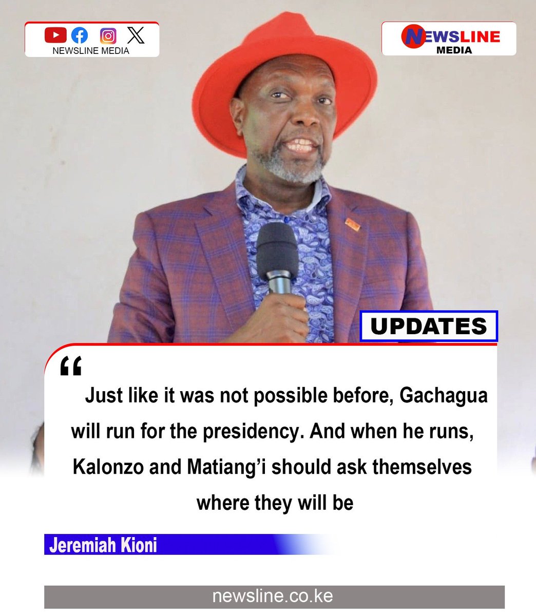 Newslineme66045's tweet image. “Just like it was not possible before, Gachagua 
will run for the presidency. And when he runs, 
Kalonzo and Matiang’i should ask themselves 
where they will be #jubilee @JeremiahKioni @JubileePartyK #kalonzo #matiangithe6th