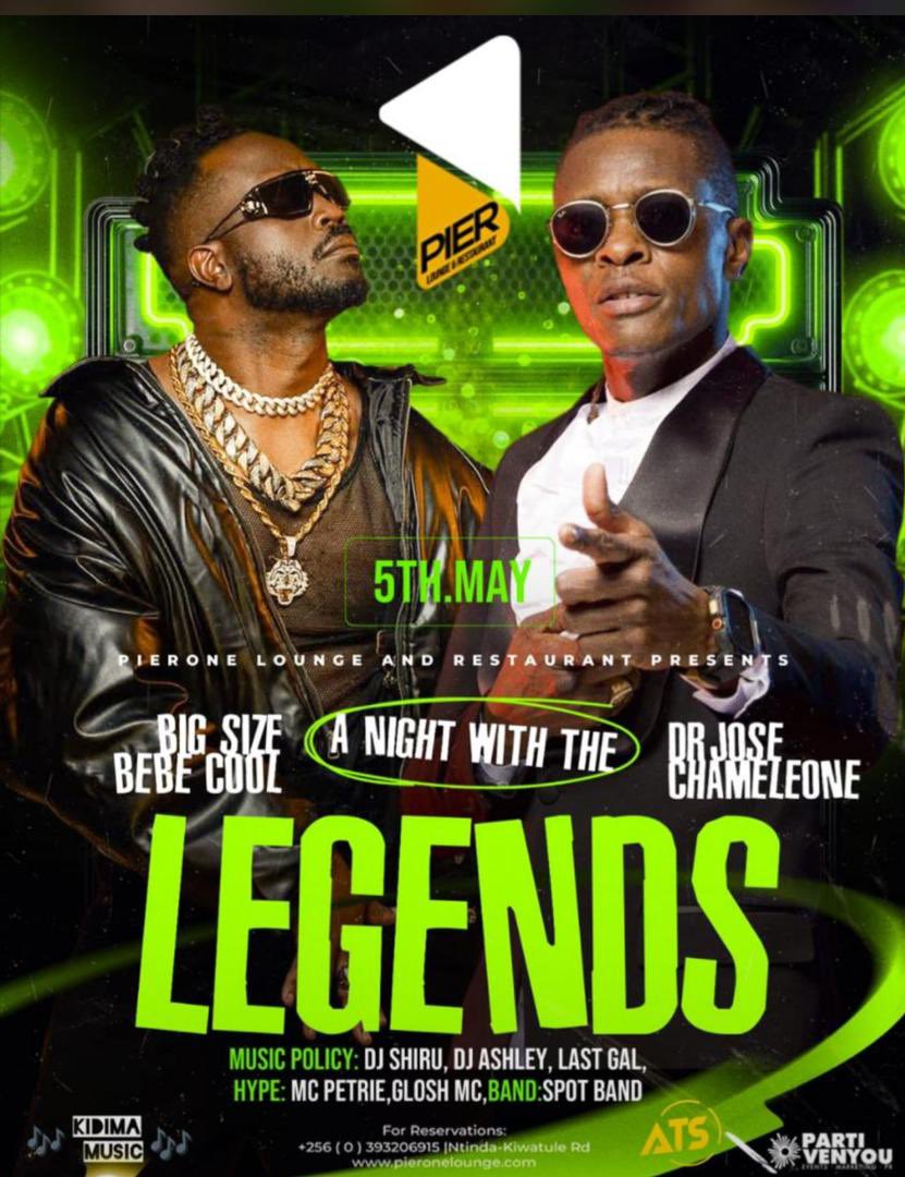 hudson_mugweri's tweet photo. Today @Pier1_Ntinda is for #ANightWithTheLegends. 

Come and enjoy with the legends @JChameleone &amp; @BebeCoolUG as they do what they have done for the ages.  

Don’t miss out on the legendary @DjShiru, DJ Ashley &amp; The Last Gal. 

Make your reservation asap. https://t.co/ibOYpgHUl1