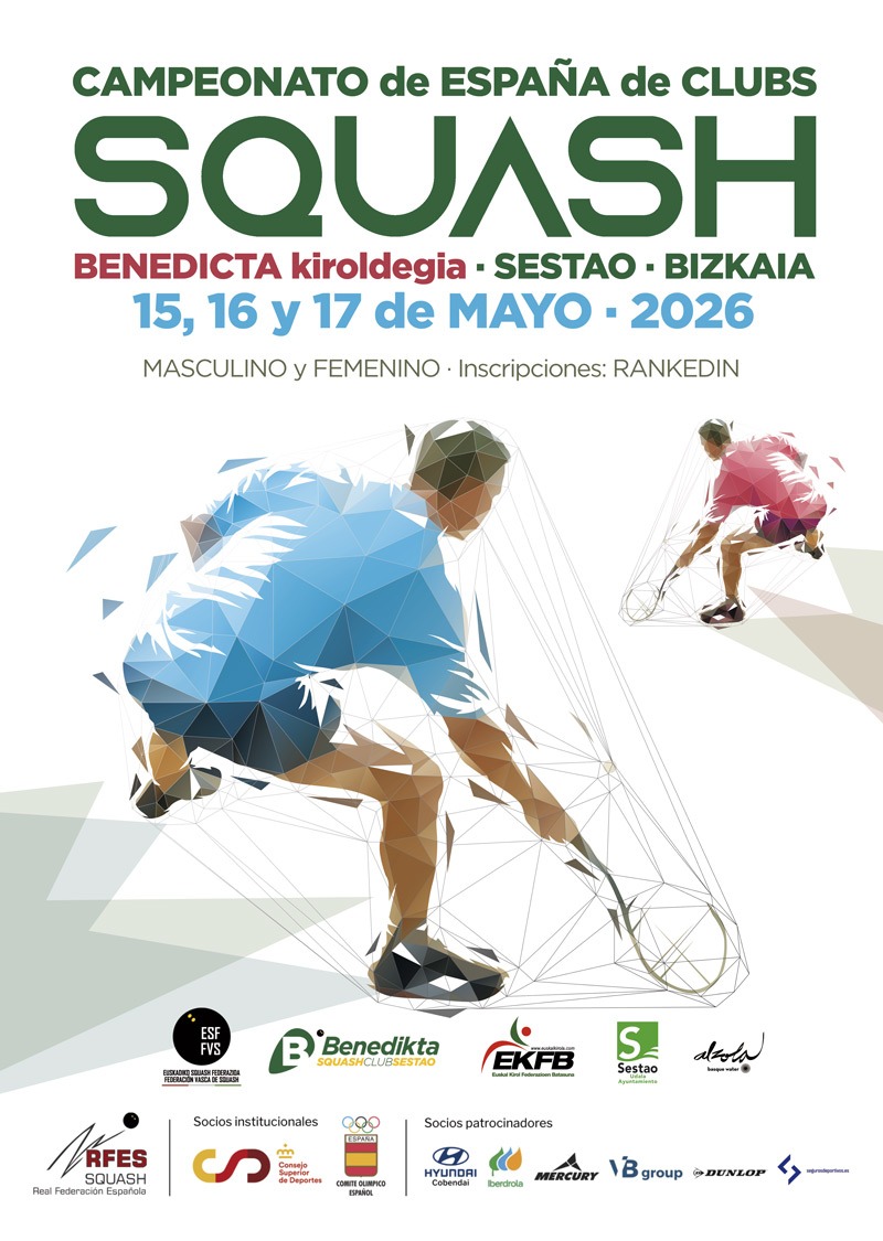 RFESquash's tweet photo. CAMPEONATO DE ESPAÑA DE CLUBES

📅 15, 16 y 17 de mayo de 2026
📍 Sestao - Benedikta Squash Club
 ℹ  Inscripciones en Rankedin: https://t.co/okWgrF6Li6
⚠️ Fecha límite inscripción: 6 de mayo

#Squash #SquashEsp @benediktasquash https://t.co/dnYcdcEU0v