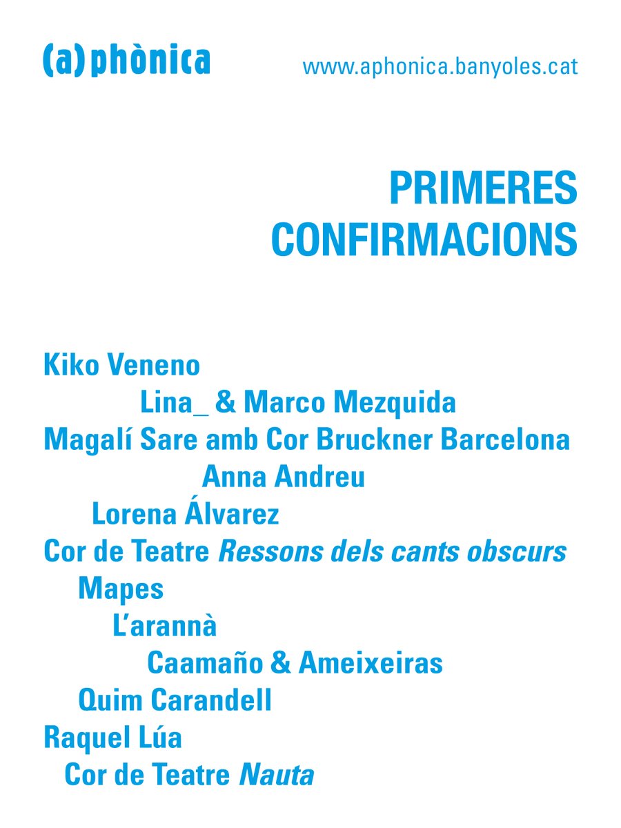 aphonicabny's tweet photo. 📣Noves confirmacions de l'(a)phònica!🟢Lina_ &amp; Marco Mezquida, Magalí Sare amb Cor Bruckner Barcelona, Anna Andreu, Lorena Álvarez, Cor de Teatre, Mapes, L’arannà, Caamaño &amp; Ameixeiras, Quim Carandell i Raquel Lúa!💚

🎟️Entrades i abonaments, demà (10h): https://t.co/MYqb9spLn5 https://t.co/dgRcYB9hHM