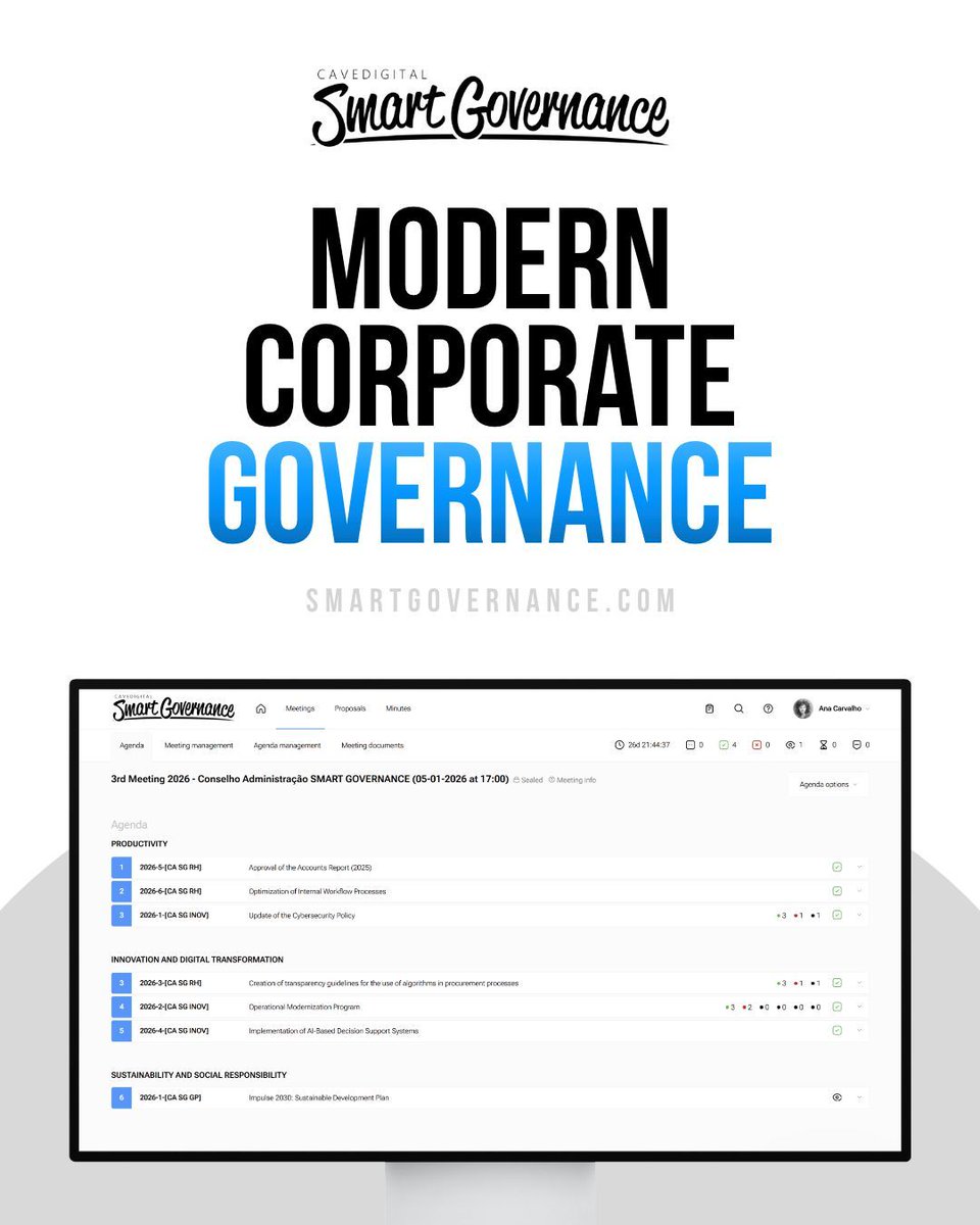 cdsmartgov's tweet photo. Modern corporate governance means faster decisions, stronger compliance, and greater transparency.

Learn more about how Smart Governance® can revolutionize your organization at https://t.co/IFBOAUIUzR

#SmartGovernance #ModernCorporateGovernance #AgileDicisionMaking https://t.co/XO7yTIjFhz
