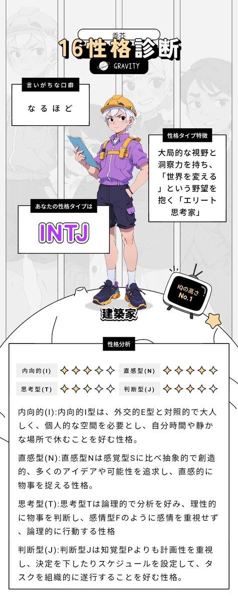 BALGAXTHS's tweet photo. 推しとの相性診断もできる #GRAVITY16性格診断❗️❓
私の結果は#INTJ❗️
ゾクッとするほど当たるから、みんなも試してみて💫
 https://t.co/6syTAWwLur https://t.co/eRu8MLgkPn