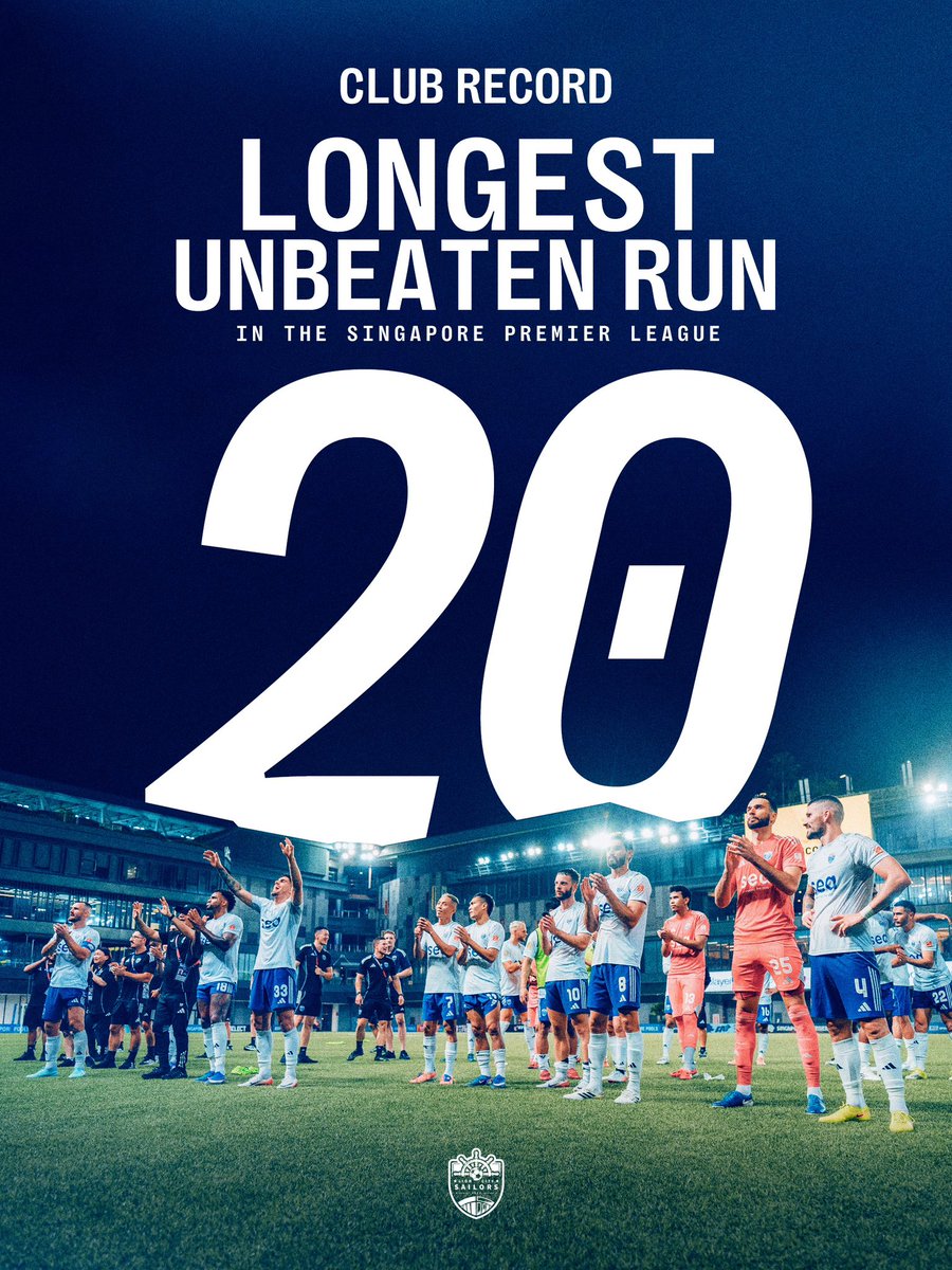 lioncitysailors's tweet image. 𝐀 𝐍𝐞𝐰 𝐂𝐥𝐮𝐛 𝐑𝐞𝐜𝐨𝐫𝐝 𝐔𝐧𝐥𝐨𝐜𝐤𝐞𝐝 🔓

We have now gone 2️⃣0️⃣ league matches unbeaten – our longest run in the #SPL – in a streak that began with a 0-0 draw with the Stags in our final game of last season. 

#allhandsondeck #lioncitysailors