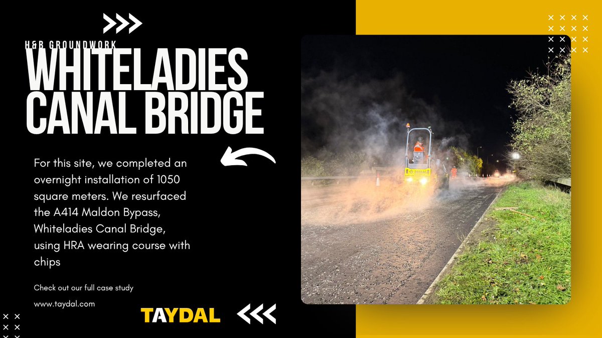 TaydalSurfacing's tweet photo. For this project, based off the A414 Maldon Bypass, we were asked to resurface the White Canal Bridge. We installed 1050 square meters of HRA wearing course with chips on behalf of our friends at H&amp;B Groundwork &amp; Contracts Ltd https://t.co/M7uYmsNVYY
