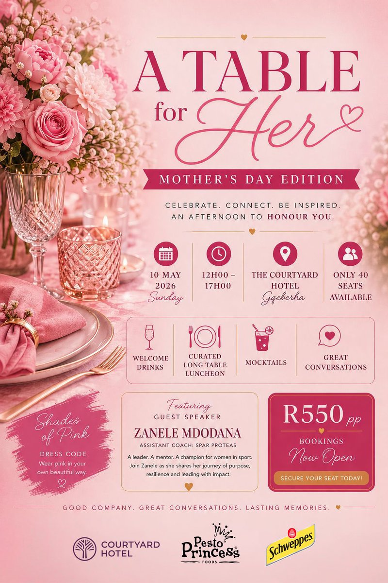 lwethug1's tweet photo. This Sunday, we host our second Breaking Bread GQ. Get ready for a wholesome afternoon filled with good food, amazing connections and a whole lot of connections. 
📍The Courtyard Gqeberha 
🎟️: R550 
👗: Shades of Pink 

Don’t miss out 🌸💕 https://t.co/PGQheL82s7