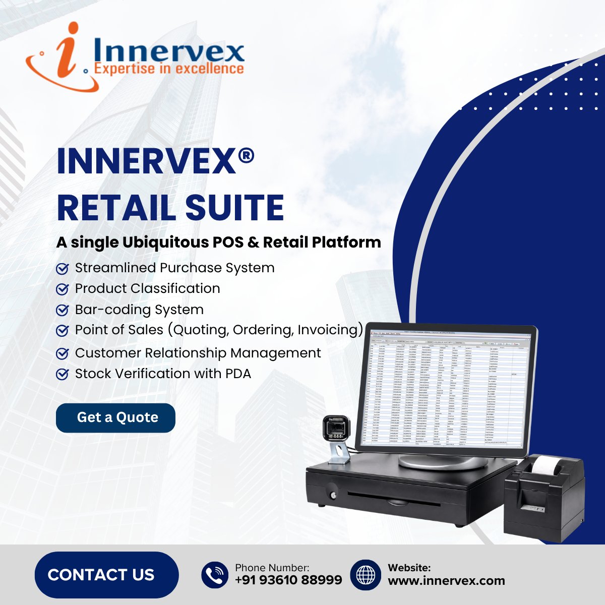 Innervex's tweet photo. Still managing your retail operations through multiple tools?

✔ Purchase
✔ Product Classification
✔ Barcode System
✔ Billing &amp; Invoicing
✔ CRM
✔ Stock Verification
Run faster. Sell smarter. Manage better.
📞 +91 93610 88999
🌐 https://t.co/WBTG51lYEw
#Innervex #RetailPOS https://t.co/UsIOe1x0Wm