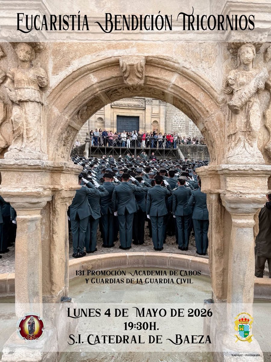 MqGuardiaCivil's tweet photo. En la tarde de este lunes, la S.I. Catedral de Baeza se convirtió en escenario de un emotivo acto cargado de tradición y solemnidad: la Eucaristía y Bendición de Tricornios de la 131ª Promoción de la Academia de Cabos y Guardias de la Guardia Civil.

📸 Pedro Narváez

#Baeza https://t.co/2o11bKIcP7