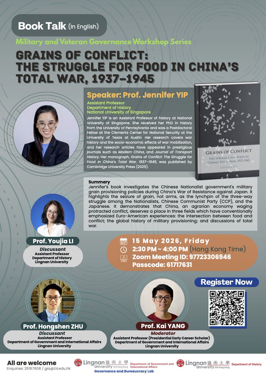 EagoYang's tweet photo. Looking forward to this online book talk by Jennifer Yip @jenniferyipyl on May 15, @HongshenZhu and Youjia Li @LingnanHistory as discussants. Join us with Zoom ID and Passcode, all are welcome. 👏 https://t.co/7ccNf6dpp5