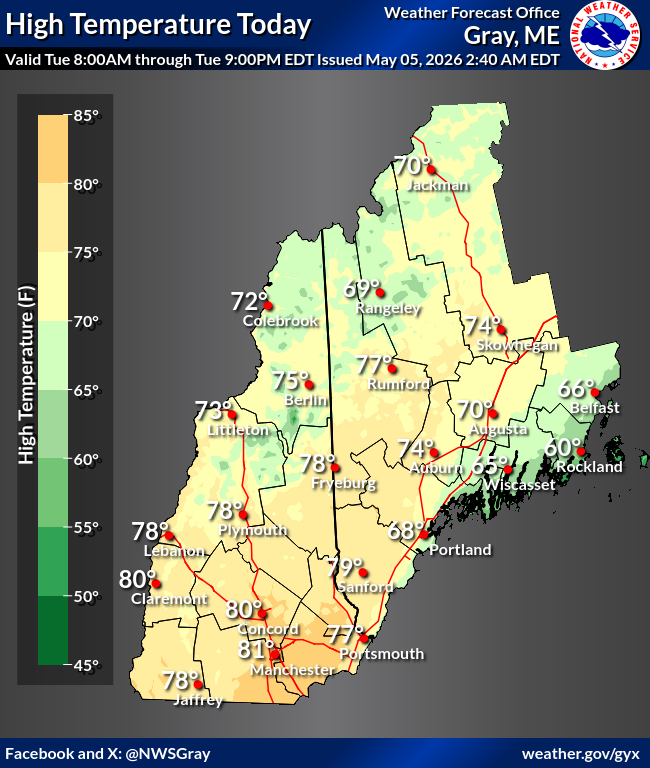NWSGray's tweet image. Many locations may see their warmest day of 2026 so far today, but this will also set the stage for thunderstorms to develop this afternoon. Some storms may be strong to severe with potentially damaging wind being the main concern. Have ways to receive alerts today! #MEwx #NHwx