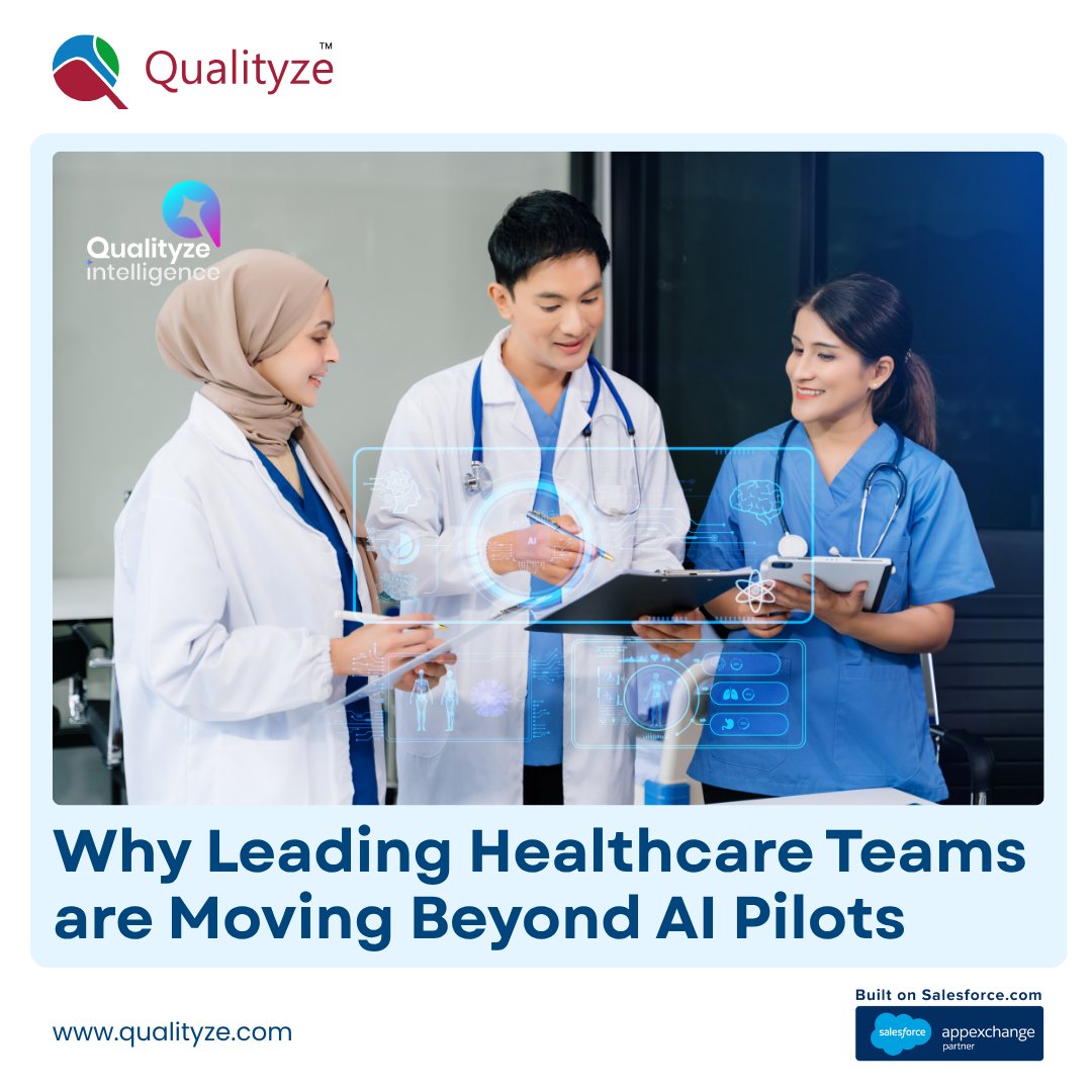 qualityze's tweet photo. AI in healthcare is about more than speed; it’s about early risk detection. Qualityze AI EQMS shifts teams from reactive to intelligent, closed-loop execution across CAPA, audits, and more. Build a safer, predictive quality system today. 

#AI #HealthTech #Qualityze https://t.co/YWW3fH9ySa