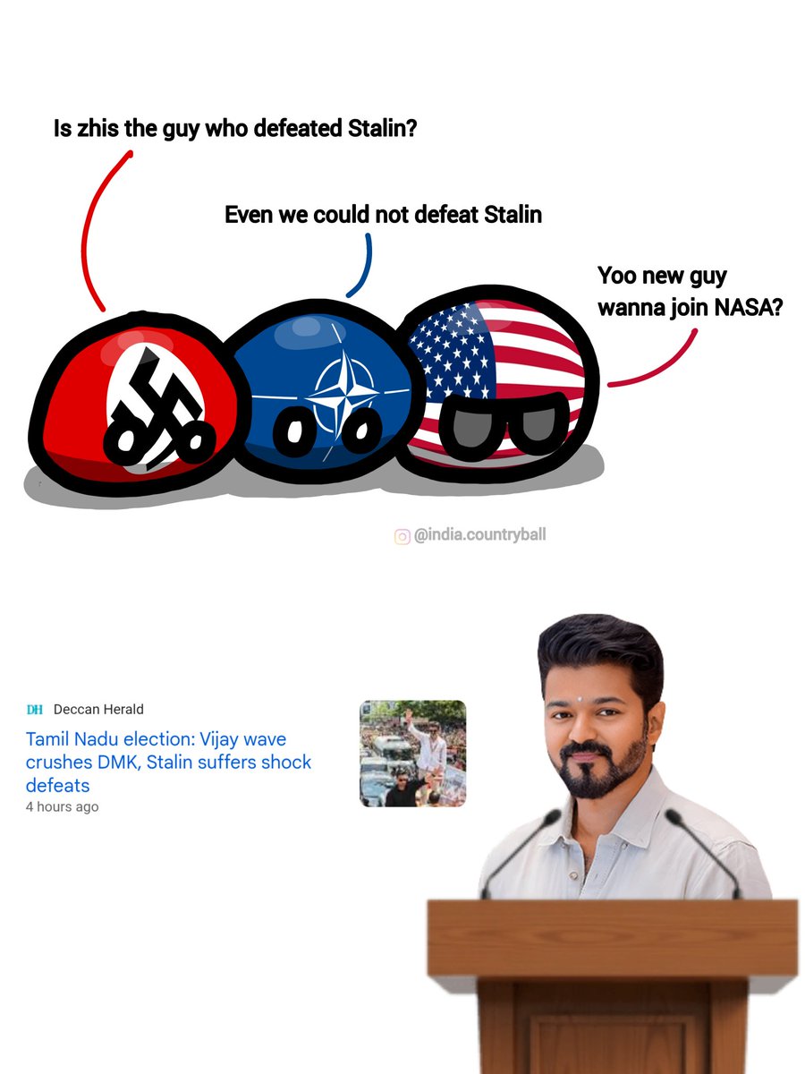 IndCountryball's tweet photo. Thalapathy Joseph Vijay’s Tamilaga Vetri Kazhagam (TVK) emerged as the single-largest party in Tamil Nadu Legislative Elections, securing a landmark victory over MK Stalin’s DMK.

#Germany #NATO #UnitedStates #America #USA #History https://t.co/yOiEWmeuVz